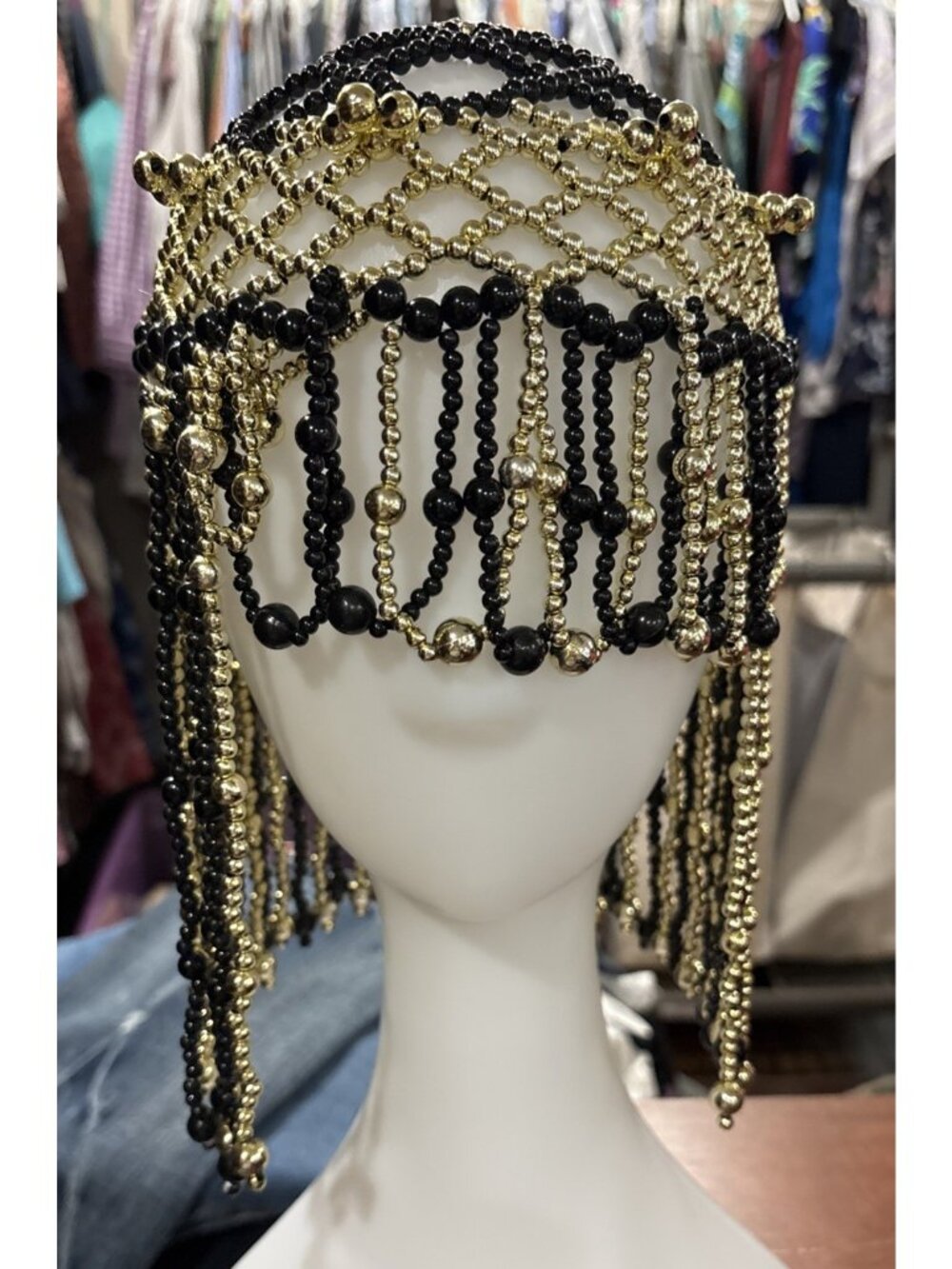 Belly Dancer Head Piece Black with Gold Beads